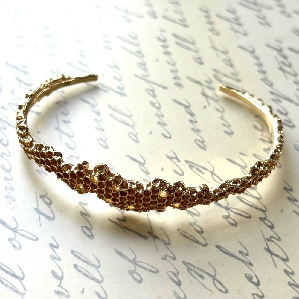 Genuine Les Nerides Gold Textured Honeycomb Cuff Bracelet